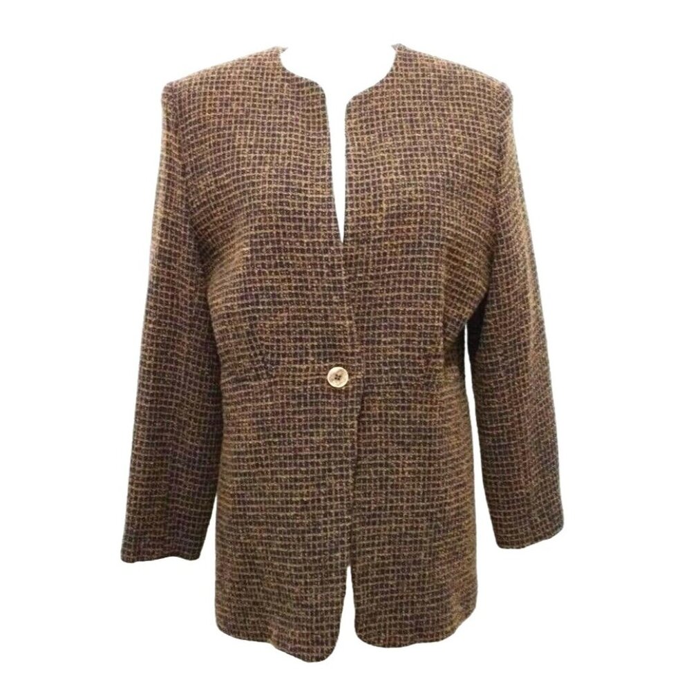 Vintage Jo Hardin One‎ Button Womens Wool Blazer Size 10 Brown Mature Career